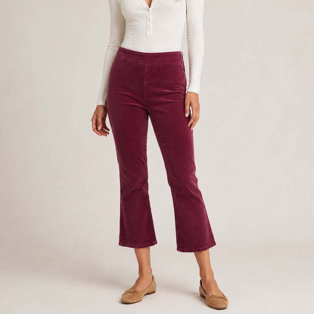 Free People In My Feelings Mid Rise Velvet Fig Plum Cropped Bootcut Pant Small